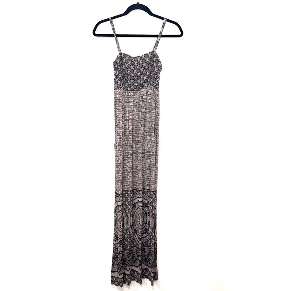 Soma Intimates Empire Waist Printed Maxi Dress - Taupe/Black S - Picture 1 of 7